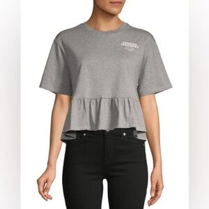 Opening Ceremony Grey Ruffled-Hem Crop Tee, XS, Heather Grey